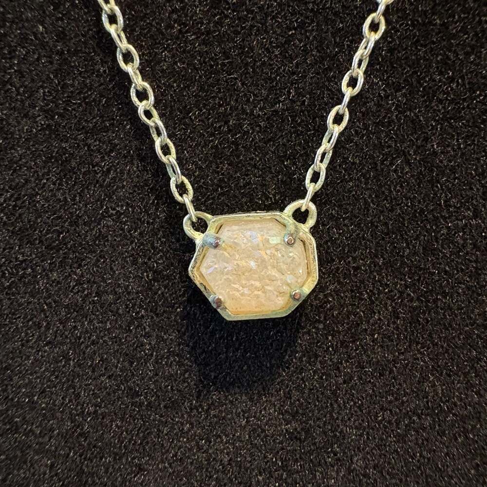 Kendra Scott Mara Silver Tone Druzy Hexagon Pendant Necklace